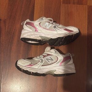New Balance Kids' White and Pink Sneakers